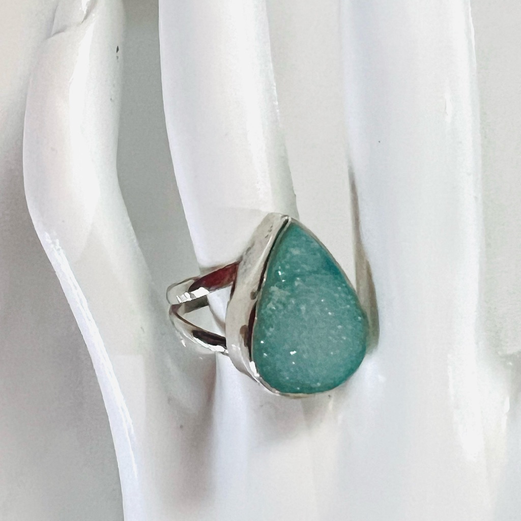 Size 8 Blue Druzy Silver Tone Vintage Ring As Is